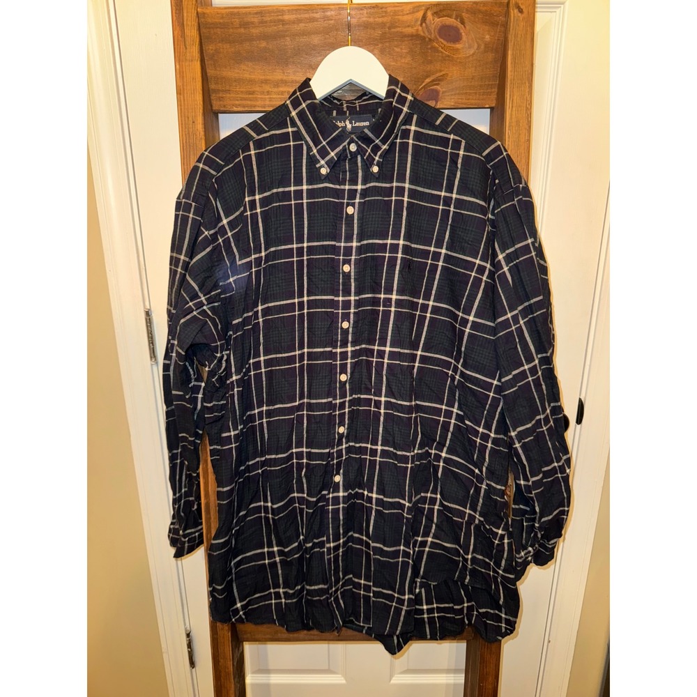 Ralph Lauren Blaire Plaid Button Down Shirt‎ Men XL Cotton Long Sleeve